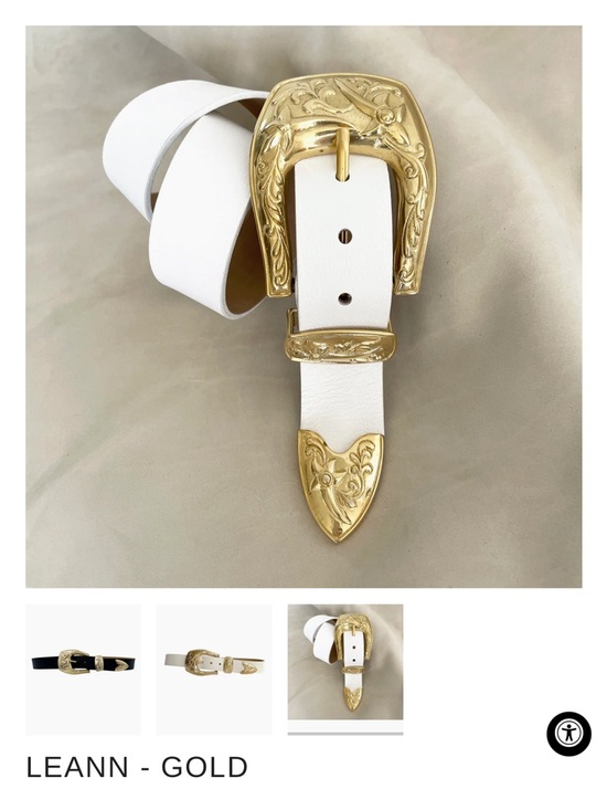 Streets Ahead Accessories - Streets Ahead White Leather Belt with Ornate Gold Western Buckle